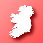 爱尔兰地图红色背景与阴影