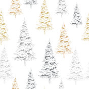 灰色和金色的冬季圣诞树无缝图案