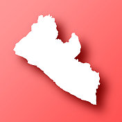 利比里亚地图，红色背景和阴影