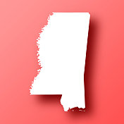 密西西比地图红色背景与阴影