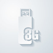3G USB调制解调器。空白背景上剪纸效果的图标