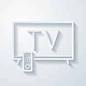 电视。空白背景上剪纸效果的图标