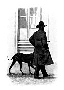 古董图片:1898年，在弗里德里希鲁，奥托・冯・俾斯麦的生活，遛着他的狗泰拉斯