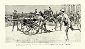 美国陆军轻型火炮装填射击加农炮，佛罗里达州坦帕港演习，美西战争19世纪军事史