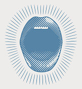 复古风格的嘴与半色调图案阳光光束