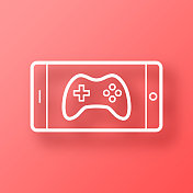 智能手机上的视频游戏。图标在红色背景与阴影