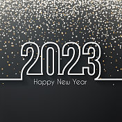2023年新年快乐，金色闪光-黑色背景