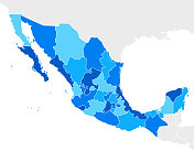 墨西哥简单的蓝色地图与地区