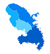 马提尼克岛简单的蓝色地图与地区 马提尼克岛简单的蓝色地图与地区