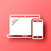 笔记本电脑和智能手机。图标在红色背景与阴影