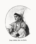 来自突尼斯突尼斯的年轻犹太妇女，木版画，1899年出版
