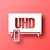 UHD电视。图标在红色背景与阴影
