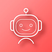 机器人的脸。图标在红色背景与阴影