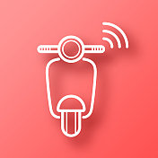 连接摩托车。图标在红色背景与阴影 连接摩托车。图标在红色背景与阴影