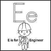 抽认卡字母E代表工程师矢量插图