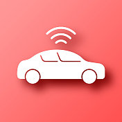 连接汽车。图标在红色背景与阴影 连接汽车。图标在红色背景与阴影