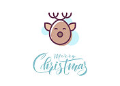 鹿的图标与圣诞快乐书法。