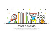 体育元素相关的线风格横幅设计网页，标题，小册子，年度报告和书籍封面