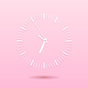 平面风格的时间概念。机械钟面上的箭头彩色细腻的粉彩背景。