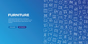 家具网络横幅线性图标，时髦的线性风格向量