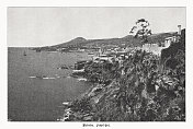Funchal的历史观，马德拉，葡萄牙，半色调印刷，1899年出版