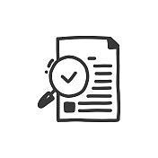 审核线图标,草图和涂鸦设计,像素完美,可编辑的笔画。会计,财务分析。 审核线图标,草图和涂鸦设计,像素完美,可编辑的笔画。会计,财务分析。