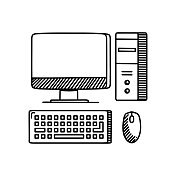 电脑线图标，草图设计，像素完美，可编辑笔画。计算机技术。