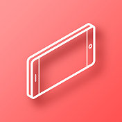 等距智能手机-水平位置。图标在红色背景与阴影 等距智能手机-水平位置。图标在红色背景与阴影