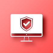 安全桌面计算机。图标在红色背景与阴影