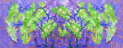 插画油画春季水平景观灌木的紫丁香在树木和灌木的天空为背景
