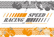 运动速度和胜利的概念在现实主义风格。比赛徽章，赛车队，运动队设计在白色背景与轮胎印刷。