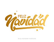 西班牙圣诞快乐字母- Feliz Navidad背景矢量股票插图。圣诞刻字。