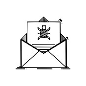 电子邮件病毒栏图标，草图设计，完美像素，可编辑笔画。电子邮件。