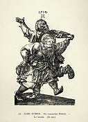 阿尔布雷希特・杜勒（Albrecht Dürer）的成熟农民夫妇舞蹈，木刻，德国16世纪艺术