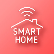 智能家居。图标在红色背景与阴影 智能家居。图标在红色背景与阴影