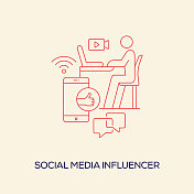 与社交媒体影响者相关的线图标设计。简单的轮廓符号图标。 与社交媒体影响者相关的线图标设计。简单的轮廓符号图标。