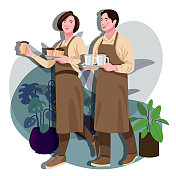 美丽的年轻夫妇在咖啡café微笑着