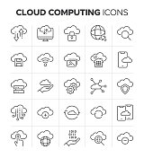 云计算线图标集-主机，文件存储，云数据和Web服务器符号