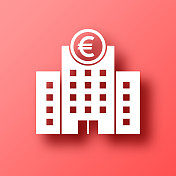 欧元银行。图标在红色背景与阴影