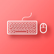 键盘和鼠标。图标在红色背景与阴影