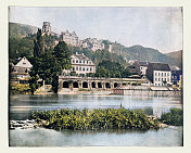 古董照片，彩色，海德堡城堡，德国，德国文艺复兴时期的建筑