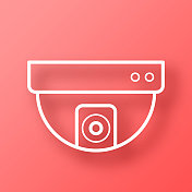 监控 -安全圆顶摄像机。图标在红色背景与阴影
