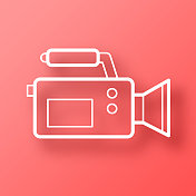摄像机。图标在红色背景与阴影