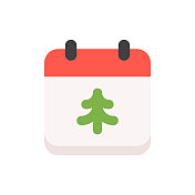 日历与圣诞树平面设计风格矢量图标。像素完美。移动和网络。