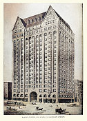共济会神庙，芝加哥摩天大楼，19世纪，旧插图着色，美国建筑