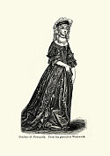 玛格丽特卡文迪什，纽卡斯尔公爵夫人，17世纪女性时尚，时期服装，连衣裙