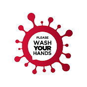 洗手。关于冠状病毒或covid-19病媒的警告标志。