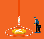 商人在陷阱中寻找美元硬币