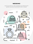 细线插图的婚礼海报,传单,网页横幅模板 细线插图的婚礼海报,传单,网页横幅模板