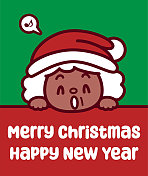 亲爱的奶奶戴着圣诞老人的帽子，举着一个牌子，祝你圣诞快乐，新年快乐